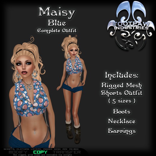 [FPI] Maisy Blue - Female Outfit = Mesh Suspender Shorts & Halter Top, boots, Necklace & Earrings