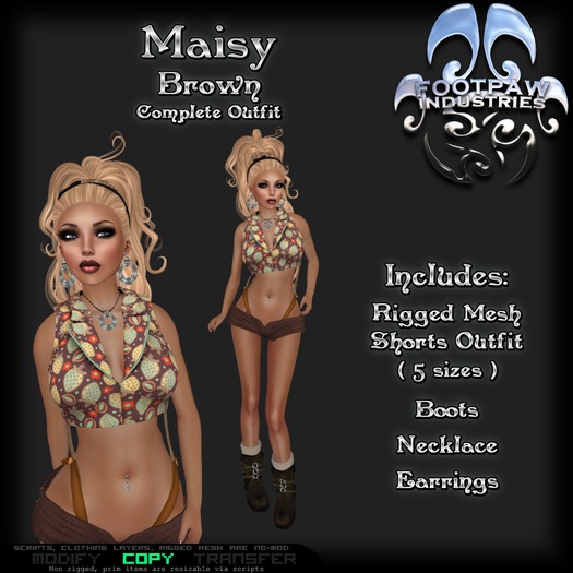[FPI] Maisy Brown - Female Outfit = Mesh Suspender Shorts & Halter Top, boots, Necklace & Earrings