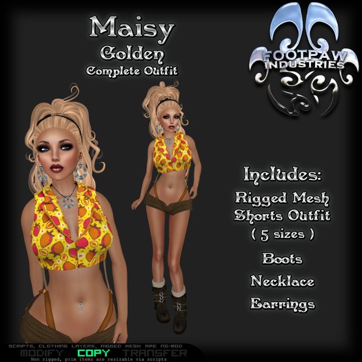 [FPI] Maisy Golden - Female Outfit = Mesh Suspender Shorts & Halter Top, boots, Necklace & Earrings