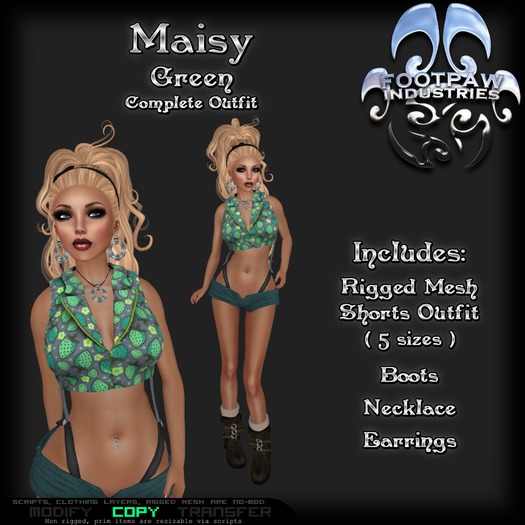 [FPI] Maisy Green - Female Outfit = Mesh Suspender Shorts & Halter Top, boots, Necklace & Earrings