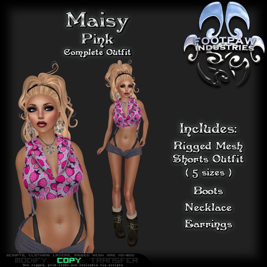 [FPI] Maisy Pink - Female Outfit = Mesh Suspender Shorts & Halter Top, boots, Necklace & Earrings
