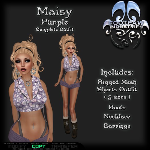 [FPI] Maisy Purple - Female Outfit = Mesh Suspender Shorts & Halter Top, boots, Necklace & Earrings