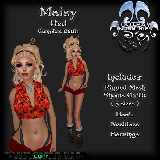 [FPI] Maisy Red - Female Outfit = Mesh Suspender Shorts & Halter Top, boots, Necklace & Earrings