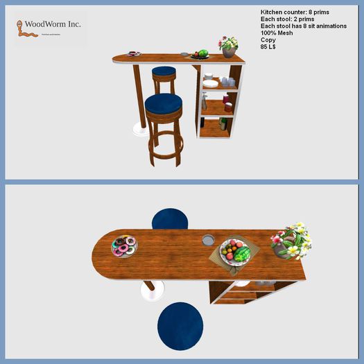 Kitchen counter with 2 stools
