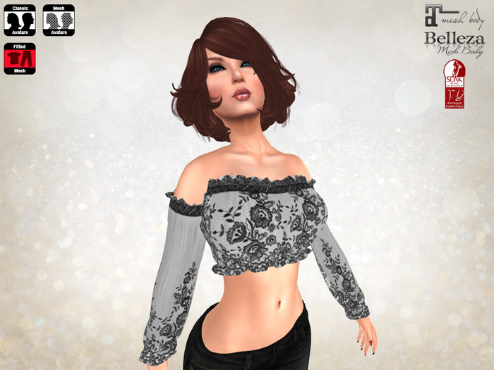 Boho Off Shoulder Crop Top FITMESH Grey