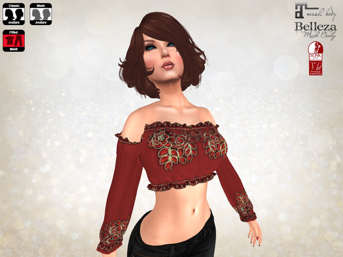 Boho Off Shoulder Crop Top FITMESH Red