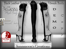 DEMO-Black Leather Sequin Spider Lace Fitmesh Boots