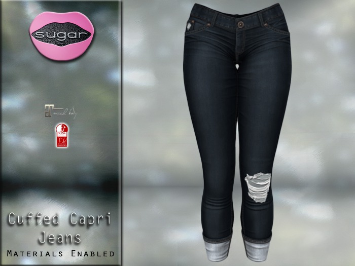 :-:SUGAR:-: Cuffed Capri Jeans {RINSED TORN}