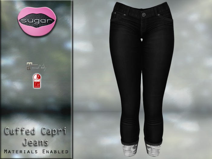 :-:SUGAR:-: Cuffed Capri Jeans {BLACK}