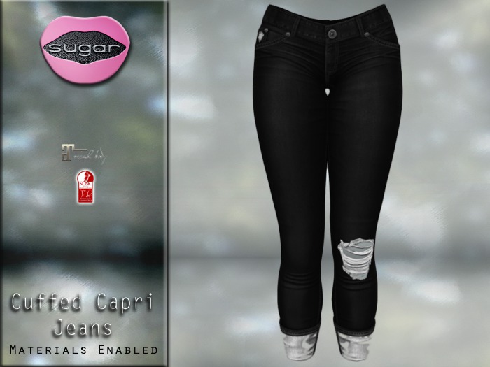 :-:SUGAR:-: Cuffed Capri Jeans {BLACK TORN}