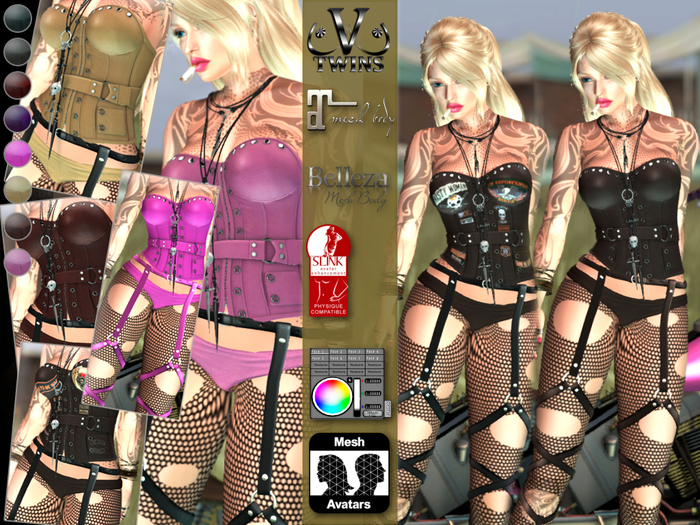 V-Twins - Biker Clothes - Valhalla Version **MESH Corset  [Mesh Body Compatible] Maitreya Slink & Belleza