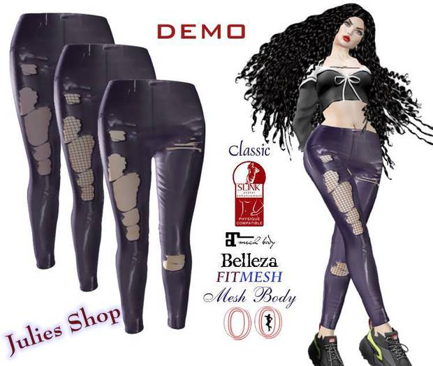 Ripped Skinny Leggings Latex Vinyl Night DEMO für klassiche Avatare und Mesh Slink Maitreya Belleza ect.