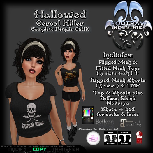 [FPI] Hallowed Cereal Killer = Rigged Mesh Top & Shorts, Shoes with Hud for socks & Laces for mesh & Classic Avatars