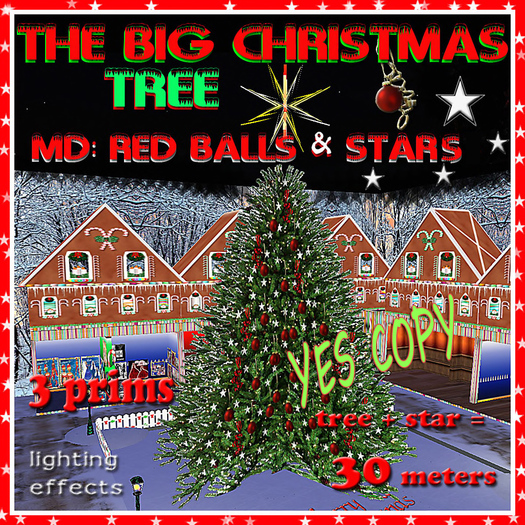 THE BIG CHRISTMAS TREE MD: RED BALLS & STARS -box  ( 30 meters ) by Vircha kerouac