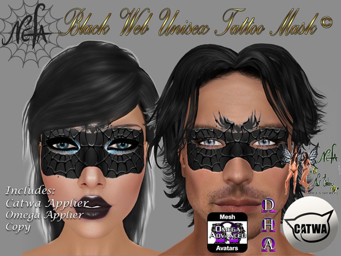 NEFA 168OC Black Web Unisex Tattoo Mask © - Catwa & Omega Hud