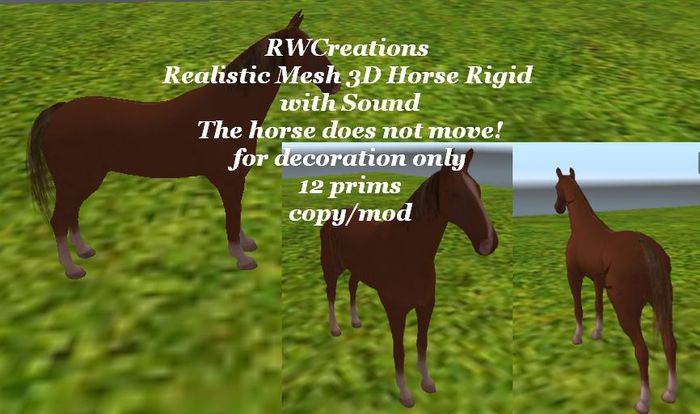Mesh 3D Brown Horse Rifid 12 Prims with multi sounds (boxed
