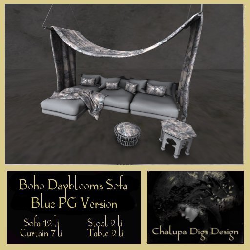 Boho Dayblooms Sofa Blue   -PG Version