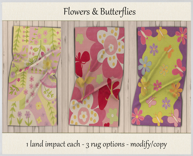 {WM} Girls Rug 3-Set: Butterfly and Flowers {BOXED}