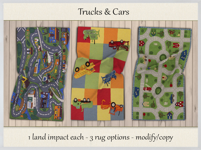 {WM} Boy Rug 3-Set: Trucks and Cars {BOXED}