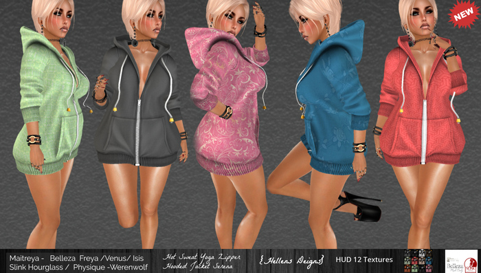 {Hellens} DEMO Hot Sweat Yoga Zipper Hooded Jacket Serena Maitreya Hourglass Physique Venus Freya Isis Werenwolf