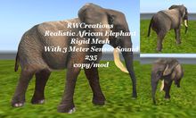 African Elephant with sound  flat tga prim  (boxed)