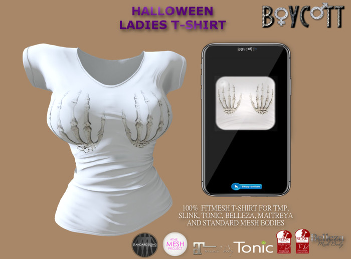 */BOYCOTT\* HALLOWEEN LADIES COVERUP T-SHIRT [TMP, SLINK, TONIC, BELLEZA, MAITREYA, STANDARD]