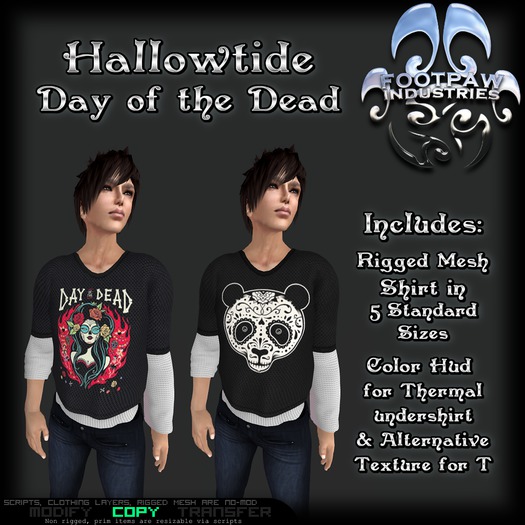 [FPI] Hallowtide Day of the Dead = Rigged Mesh Male Top with color hud for Thermal Shirt & alternative T Texture