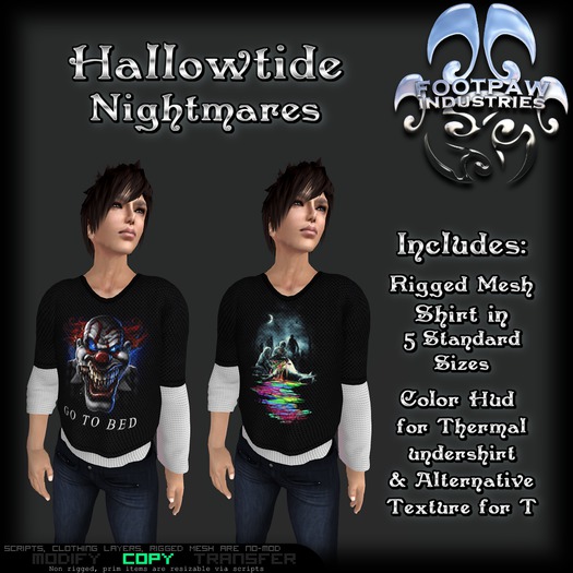 [FPI] Hallowtide Nightmares = Rigged Mesh Male Top with color hud for Thermal Shirt & alternative T Texture