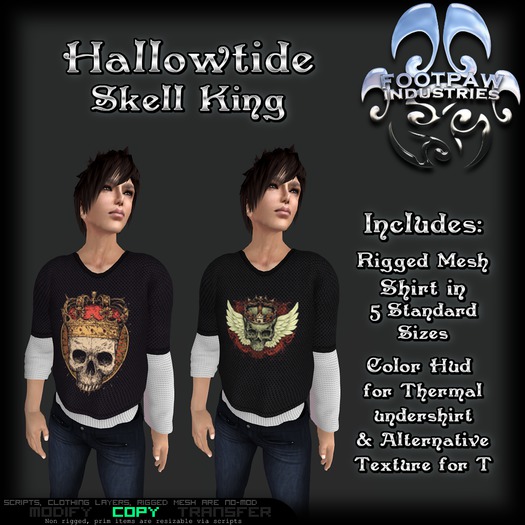 [FPI] Hallowtide Skell King = Rigged Mesh Male Top with color hud for Thermal Shirt & alternative T Texture