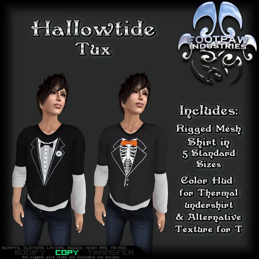 [FPI] Hallowtide Tux = Rigged Mesh Male Top with color hud for Thermal Shirt & alternative T Texture