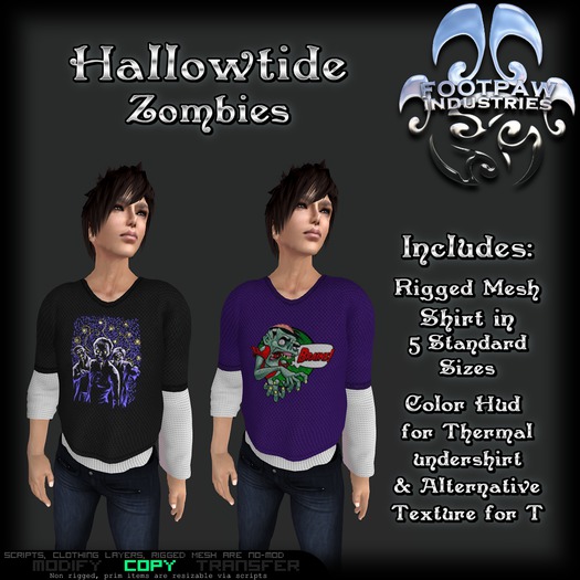 [FPI] Hallowtide Zombies = Rigged Mesh Male Top with color hud for Thermal Shirt & alternative T Texture