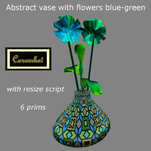 Abstract vase with flowers blue-green (resize script)