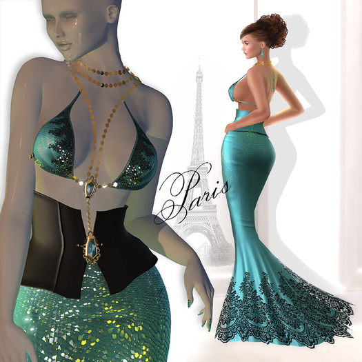 Son!a Paris Rigged Mesh Dress Sequins Sky