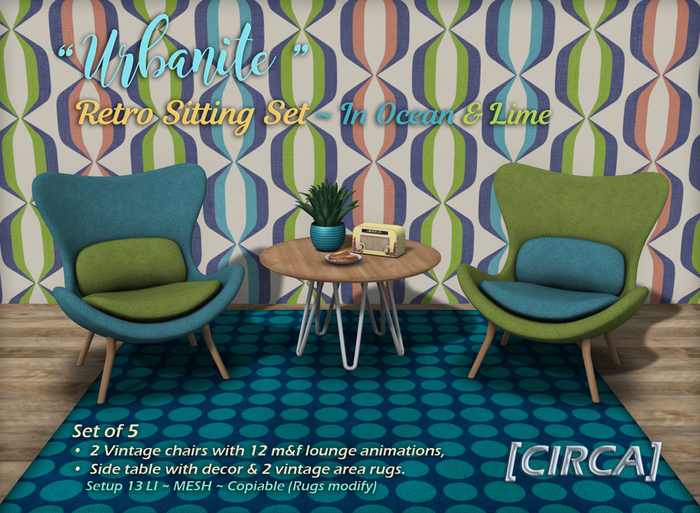 [CIRCA] - "Urbanite" - Retro Sitting Set - In Ocean & Lime