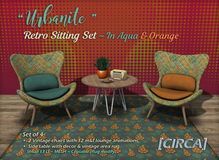 [CIRCA] - "Urbanite" - Retro Sitting Set - In Aqua & Orange