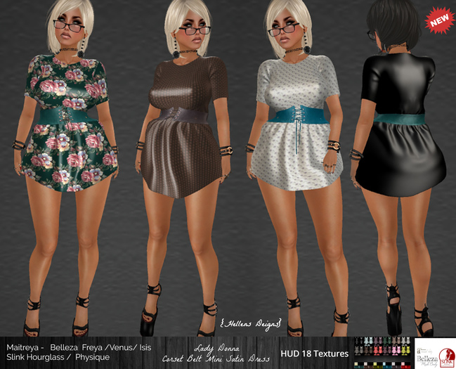{Hellens} DEMO Corset Belt Mini Satin Dress Lady Donna Maitreya Hourglass Physique Venus Freya Isis