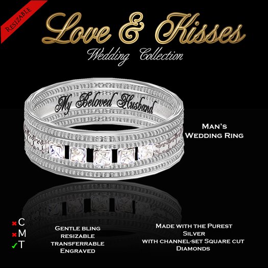 Exquisite Love & Kisses Man's Wedding Ring