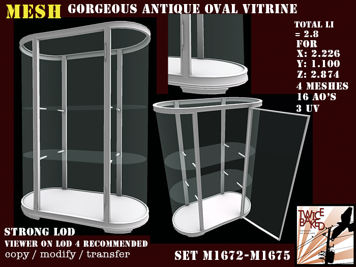 "TB" Beautiful antique oval vitrine - display cupboard M1672 M1675