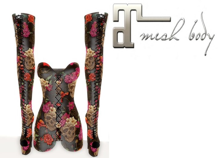 MERC - OUTFIT - DRESS & BOOTS - SKULL ROSES 3D - MAITREYA