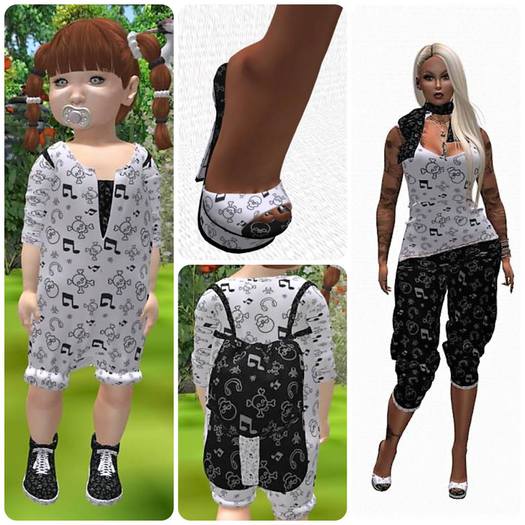 TD BABY MOMMY&ME SET B/W SKULLS