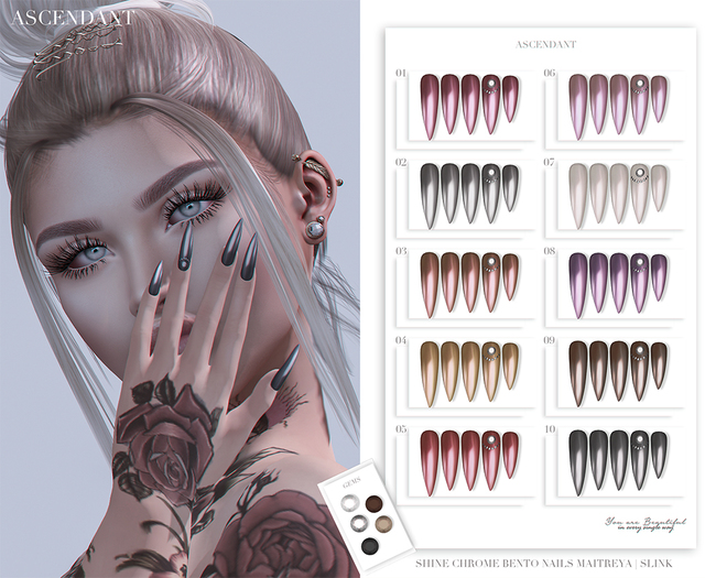 Ascendant - Shine Chrome Bento Nails Fatpack - Maitreya/Slink