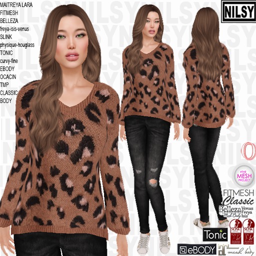 NILSY SKIN SWEATER AND RIPPED BLACK JEANS,ALL BODIES