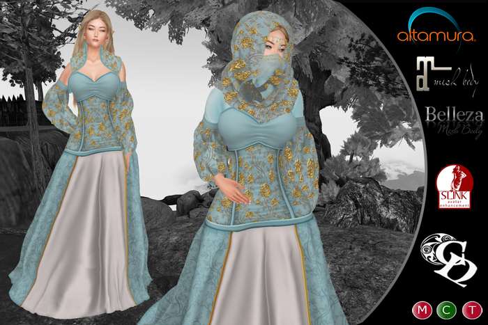 C\u0026N Medieval dress Dalia Aqua (Omega 