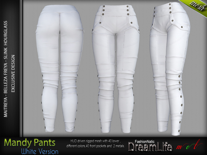 MANDY Female Pants WHITE COLOR - MESH - Maitreya Lara, Slink Hourglass, Belleza Freya - FashionNatic