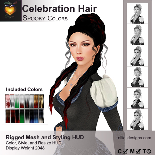 A&A Celebration Hair Spooky Colors, multistyle rigged mesh updo, low display weight
