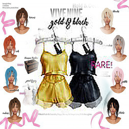 .: vive nine :. Silk Lounge Set - Black & Gold (venus) - RARE