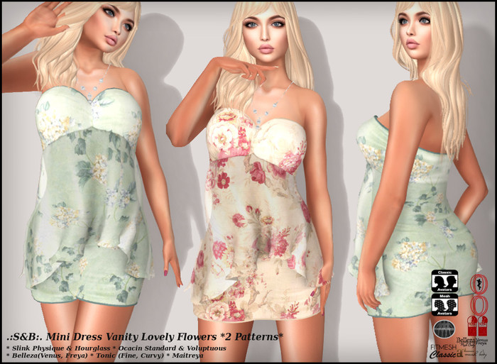 .:S&B:. Mini Dress Vanity Lovely Flowers *2 Patterns*