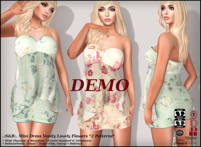 .:S&B:. Mini Dress Vanity Lovely Flowers *2 Patterns* Demo
