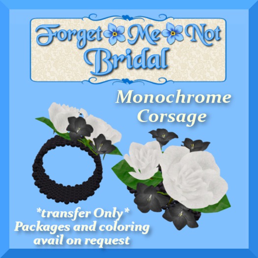 ~Forget~Me~Not Bridal Monochrome corsage