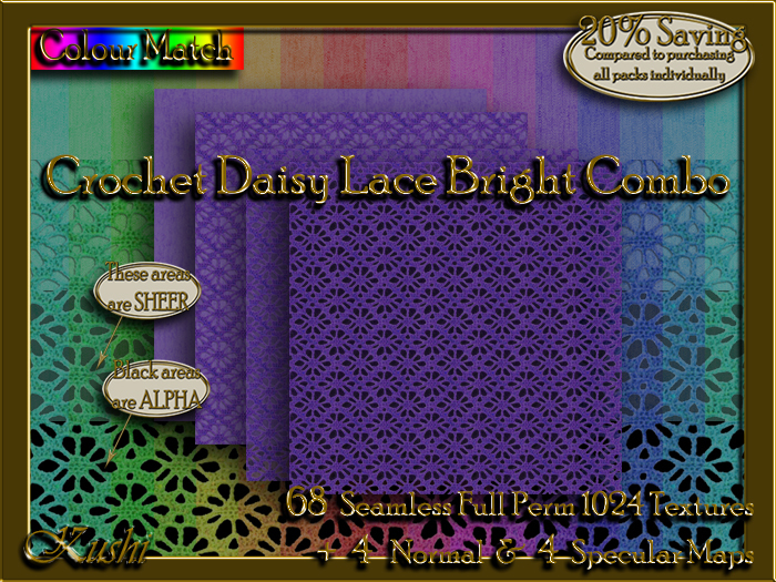 !Kushi! CrochetDaisyLaceBrightCOMBO Textures -WEAR TO UNPACK